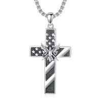 wholesale 925 Sterling Silver American Flag Angel Cross Pendant Necklace  with 34+2 Extender Chain for Men Women Gifts Jewelry Accessories-02