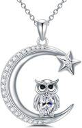 wholesale 925 Sterling Silver & 14K Gold Plated Moon Star Owl Pendant Necklace with CZ Stones - 36cm Chain Length-0-0