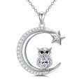 wholesale 925 Sterling Silver & 14K Gold Plated Moon Star Owl Pendant Necklace with CZ Stones - 36cm Chain Length-0-0