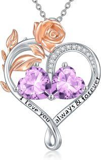 wholesale Sterling Silver Rose Quartz Heart Birthstone Necklace for Women Valentine s Day Gift-06-06-Jun-Jun Birthstones