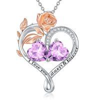 wholesale 925 Sterling Silver Rose Quartz Heart Birthstone Necklace for Women Valentine s Day Gift-06-06-Jun-Jun Birthstones
