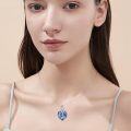 wholesale 925 Sterling Silver Blue Crystal Heart Locket with Dragonflies and Scrollwork Pendant Necklace for Women-0-1