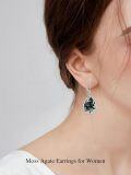 wholesale 925 Sterling Silver Teardrop Moss Agate Leaf Design Dangle Earrings Gift for Her-0-1