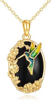 wholesale 925 Sterling Silver Hummingbird Black Onyx Pendant Necklace-Animals