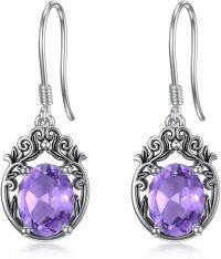 wholesale 925 Sterling Silver Purple Amethyst Dangle Earrings - Vintage Style Jewelry for Women-Amethyst