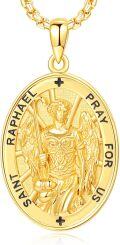 wholesale Gold 925 Sterling Silver St Raphael Angel Prayer Medal Necklace Pendant-0-0