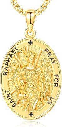 wholesale Gold 925 Sterling Silver St Raphael Angel Prayer Medal Necklace Pendant-24a-St Raphael-Gold-24a-St Raphael-Gold