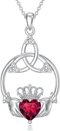 wholesale 925 Sterling Silver Celtic Claddagh Necklace with Heart Birthstones-07-July