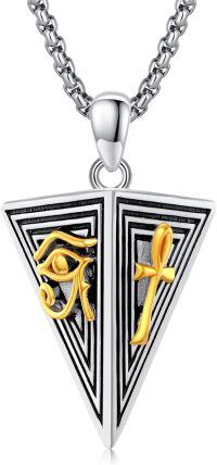 wholesale 925 Sterling Silver Triangle Eye Of Horus Ankh Cross Necklace For Men & Women-Pyramid
