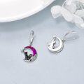 wholesale 925 Sterling Silver Purple Enamel Starry Night Black Cat Crescent Moon Drop Earrings-0-4