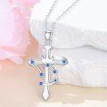 wholesale 925 Sterling Silver Blue Sapphire Aquarius Zodiac Constellation Cross Pendant Necklace-0-3
