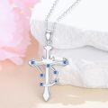 wholesale 925 Sterling Silver Blue Sapphire Aquarius Zodiac Constellation Cross Pendant Necklace-0-3