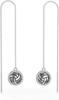 wholesale 925 Sterling Silver Sports Long Chain Dangle Drop Earring with Volleyball Design Gift for Women-Volleyball-2