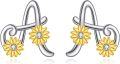 wholesale 925 Sterling Silver Sunflower Initial A Studs for Women-0-0