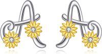 wholesale 925 Sterling Silver Sunflower Initial A Studs for Women-letter a earrings