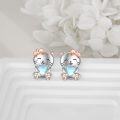 wholesale 925 Sterling Silver Cat Stud Earrings with Heart and Bow Design for Women-0-2