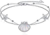 wholesale 925 Sterling Silver Opal Seashell & Starfish Charm Bracelet - Delicate Adjustable Ocean Inspired Jewelry for Women-Shell Starfish
