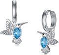 wholesale 925 Sterling Silver Hummingbird Blue Crystal Hoop Earrings Gift for Women Girls-0-0