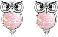 wholesale 925 Sterling Silver Pink Opal Owl Stud Earrings - Adorable Animal Jewelry for Women-04-Pink Opal Owl