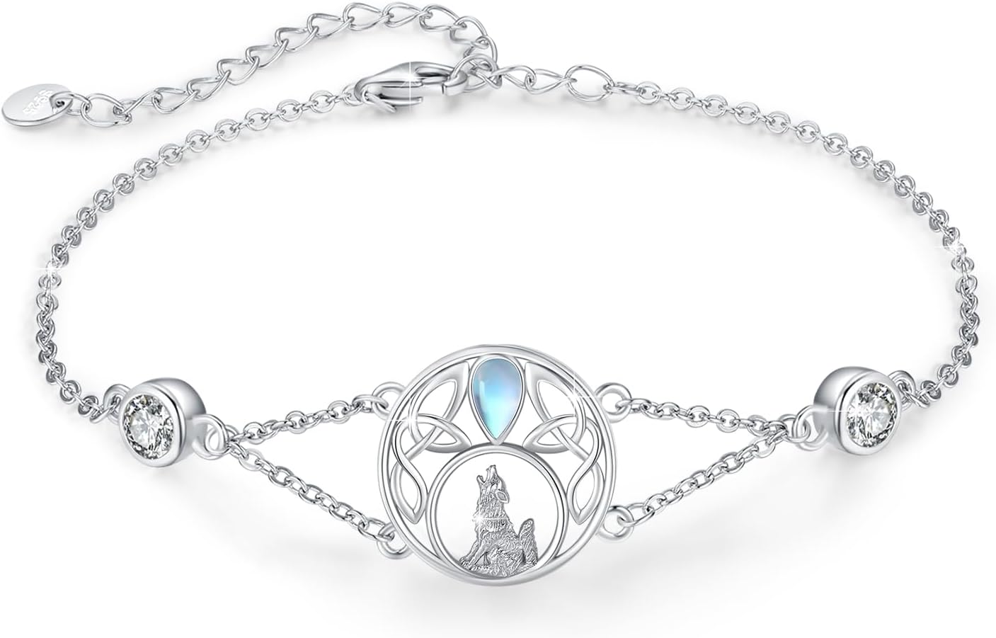 wholesale 925 Sterling Silver Moonstone Wolf Adjustable Howling Bracelet for Women-0-0