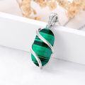 wholesale 925 Sterling Silver Malachite Pendant Necklace - 1.15 Inch Green Stone on 18+2 Inch Chain, Lead & Nickel Free, Gift Box-0-4