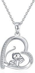 wholesale 925 Sterling Silver Monkey Heart-Shaped Pendant Necklace for Women and Girls - Mothers Day Gift-0-0