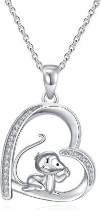 wholesale 925 Sterling Silver Monkey Heart-Shaped Pendant Necklace for Women and Girls - Mothers Day Gift-B-Monkey