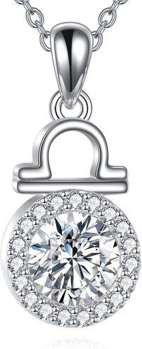 wholesale Sterling Silver Moissanite Zodiac Necklace Lab Created Diamond Gift-Libra