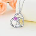 wholesale 925 Sterling Silver Heart-Shaped Purple Crystal Guardian Angel Pendant Necklace for Women's Birthdays Gifts-0-1