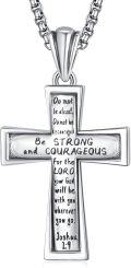 wholesale 925 Sterling Silver Cross Necklace with Joshua 1:9 Bible Verse Pendant and 24 Rolo Chain-0-0