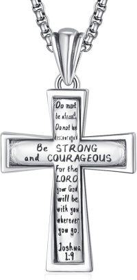 wholesale 925 Sterling Silver Cross Necklace with Joshua 1:9 Bible Verse Pendant and 24 Rolo Chain-Joshua 1:9