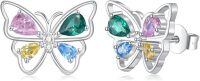 wholesale 925 Sterling Silver Butterfly Multicolor Stone Stud Earrings for Women and Men  Ideas-Colorful Butterfly