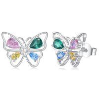 wholesale 925 Sterling Silver Butterfly Multicolor Stone Stud Earrings for Women and Men  Ideas-Colorful Butterfly