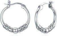wholesale 925 Sterling Silver Bali Style Oxidized Small Round Huggies Hoop Earrings for Women's  Ideas-Boho Bali Hoop Earrings-13
