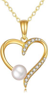 wholesale 14K Gold Heart-Shaped Freshwater Pearl Pendant Necklaces - Anniversary & Birthday Gift Ideas for Her-Heart