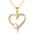 wholesale 14k Heart Pendant Necklace With Pearl And Lab Diamond Accents-0-0