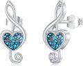 wholesale 925 Sterling Silver Turquoise Heart-Shaped Musical Notes Stud Earrings for Women-0-0