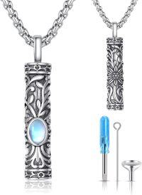 wholesale 925 Sterling Silver Moonstone Floral Cylinder Cremation Jewelry Keepsake Urn Pendant Necklace  with Funnel and Fill Tool-Sunflower Celtic Urn Necklace
