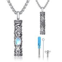 wholesale 925 Sterling Silver Moonstone Floral Cylinder Cremation Jewelry Keepsake Urn Pendant Necklace  with Funnel and Fill Tool-Sunflower Celtic Urn Necklace
