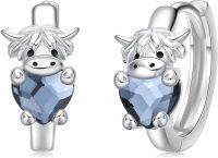 wholesale 925 Sterling Silver Blue Crystal Cow Stud Earrings for Sensitive Ears-Highland Cow-Hoop