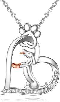 wholesale 925 Sterling Silver Dachshund in Heart Pendant Necklace for Women Girls Gifts-Dachshund