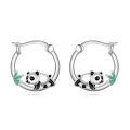 wholesale 925 Sterling Silver Panda Hoop Earrings Wholesale With Green Zirconia Accents-0-0
