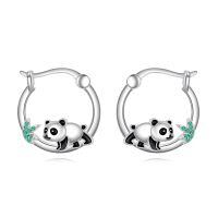 wholesale 925 Sterling Silver Panda Hoop Earrings Wholesale With Green Zirconia Accents-panda Earrings