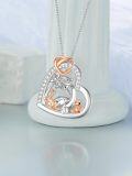 wholesale 925 Sterling Silver Heart Pendant Necklace - Mother's Day Gift for Mom Mama Bear and Dinosaurs Family Jewelry-0-11