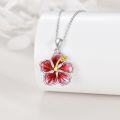 wholesale 925 Sterling Silver Enamel Hibiscus Flower Pendant Necklace for Women Mother Gifts-0-4