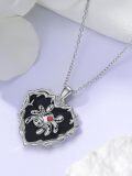 wholesale 925 Sterling Silver Halloween Gothic Pendant - Black Heart Spider Crossbones Necklace for Women-0-2