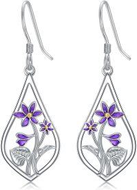 wholesale Sterling Silver Carnation Violet Daffodil Daisy Lily Rose Lotus Poppy Marigold Holly Birth Flower Earrings-02-February-Violet