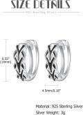 wholesale 925 Sterling Silver Black Enamel Braided Hoop Earrings for Men & Women-0-2