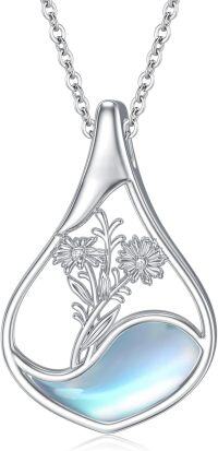 wholesale  Sterling Silver Moonstone Teardrop Necklace Women s Birth Flower Jewelry Gift for Mom Birthday Christmas -04-Apr.-Daisy