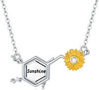 wholesale 925 Sterling Silver Sunflower Sunshine Pendant Necklace - Floral  for Her-Sunflower Dopamine Molecule